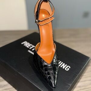 PrettyLittleThing Black Croc-Effect Women's Heels